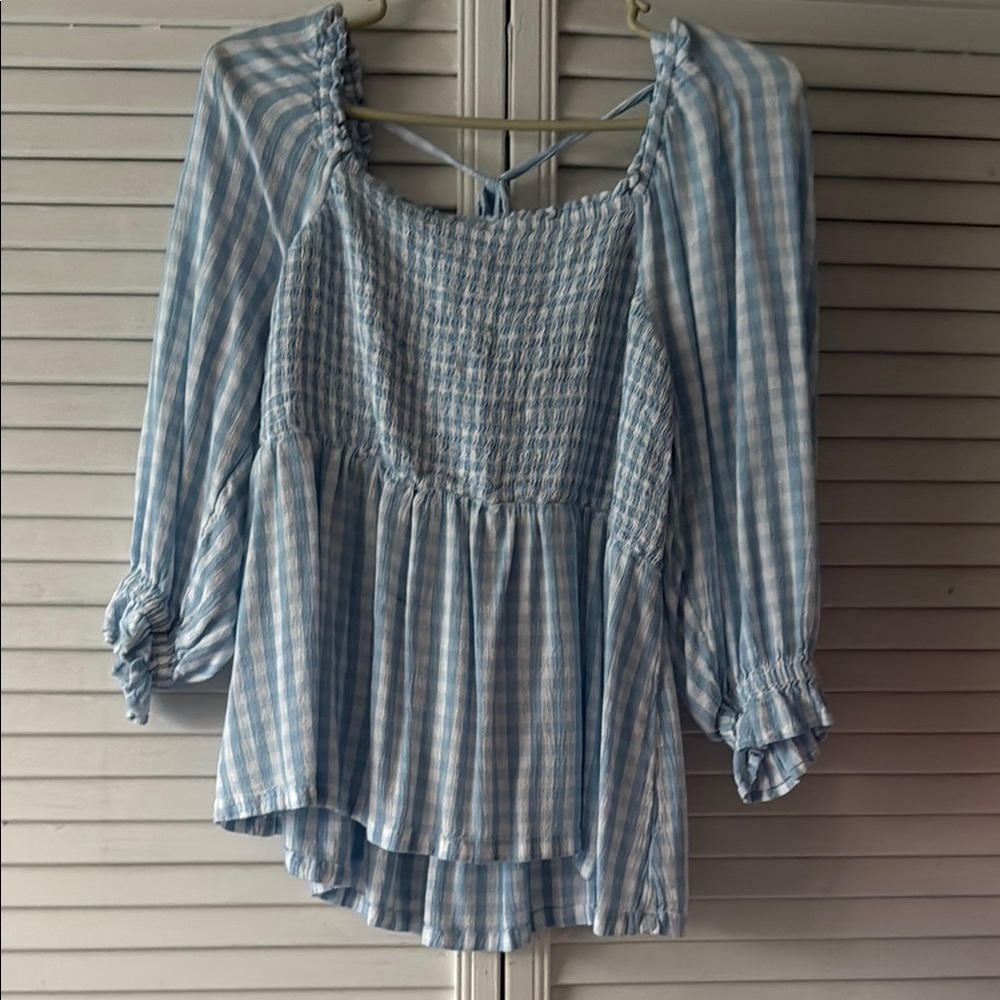 Blue Gingham Women's Top